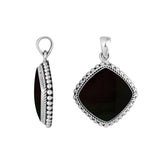 Sterling silver cushion shape pendant with black shell and rope beaded silver frame handcrafted in Bali